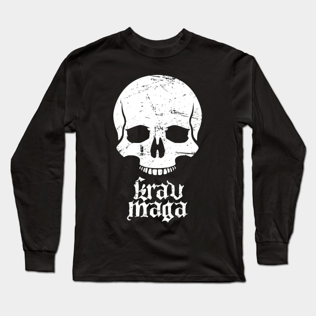 Distressed Krav Maga Skull Long Sleeve T-Shirt by MeatMan